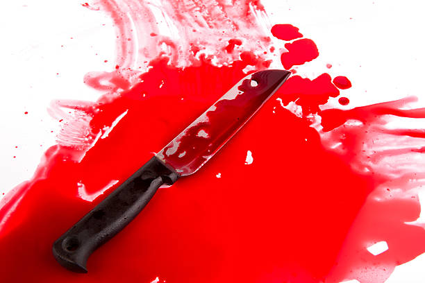 istock Halloween concept : Bloody knife with blood splatter 153743712