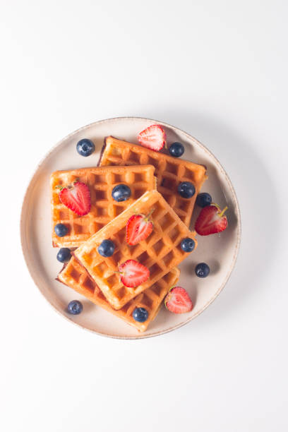 istock Belgian waffles for breakfast. Dessert food concept. 1537437177
