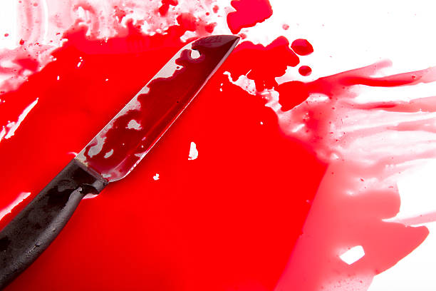 istock Halloween concept : Bloody knife with blood splatter 153743797