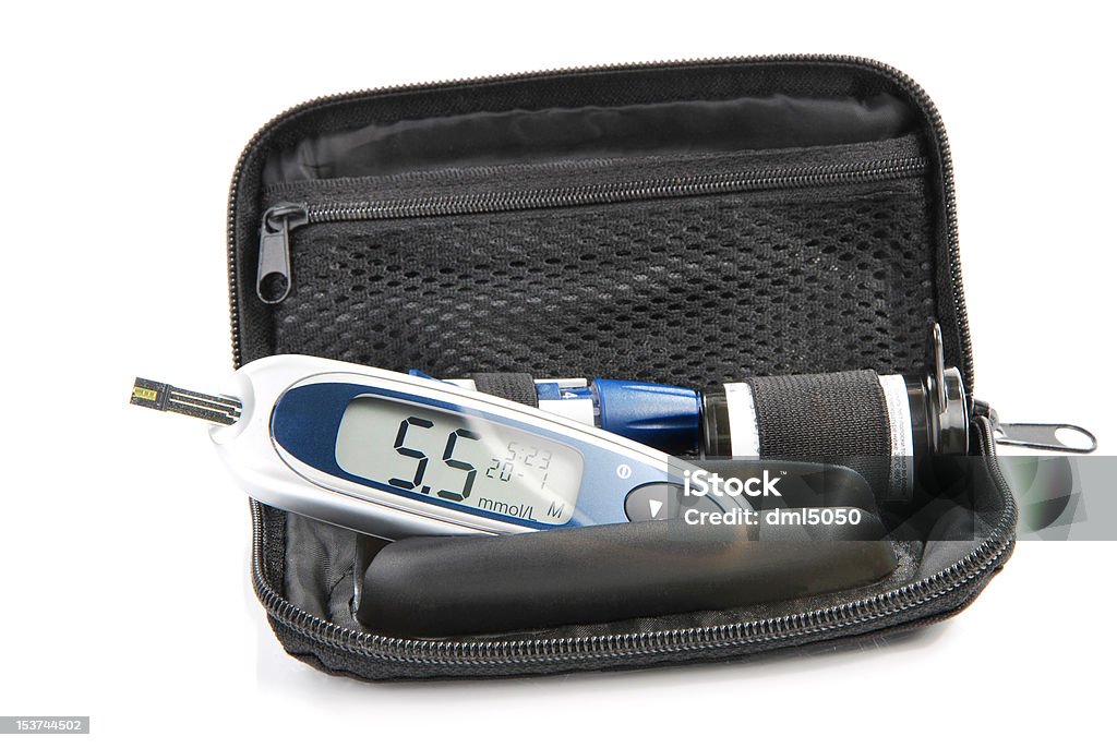 Диабетическая глюкометра комплект для тестирования уровня сахара в крови - Стоковые фото Белый фон роялти-фри