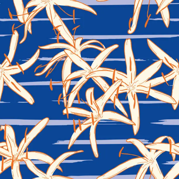 Vector illustration of Tropical Mangrove Lily Vintage Floral Seamless Pattern Background