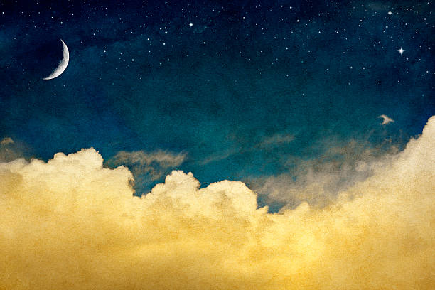 istock Vintage night sky with crescent moon and clouds 153745569