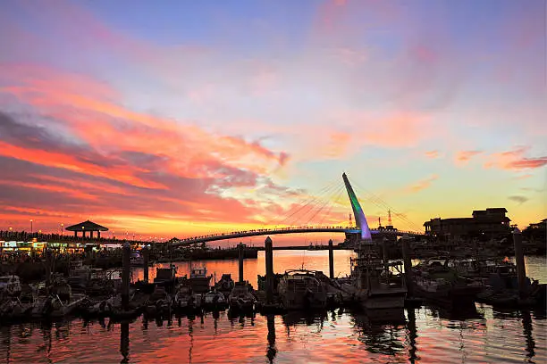 Lover's Bridge ,beautiful sunset , in danshui fisherman's wharf