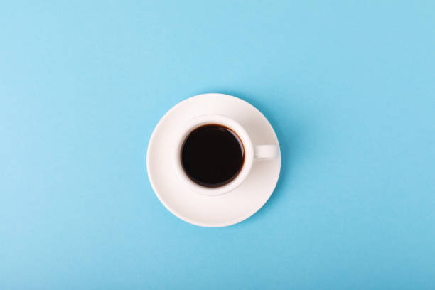 istock Cup of coffee on a blue background. Espresso. View from above. Space for copy. MOCAP. Breakfast. good morning. 1537485137