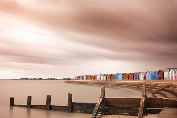 storm over brightlingsea beach in essex stock photo