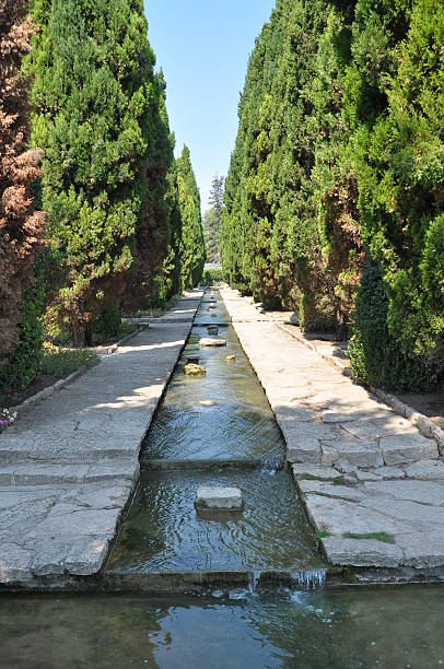 Flowing water in Balchik Botanical Garden stock photo