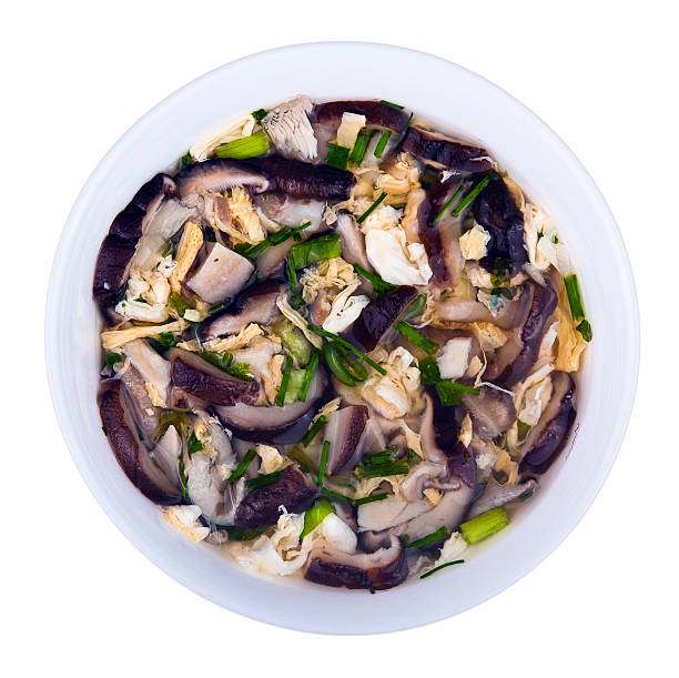 Japanese soup with mushrooms stock photo