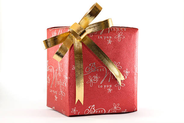 red gift box and gold ribbon stock photo