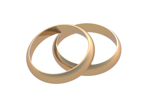 istock Golden wedding rings isolated on white background. 3d render 1537508563