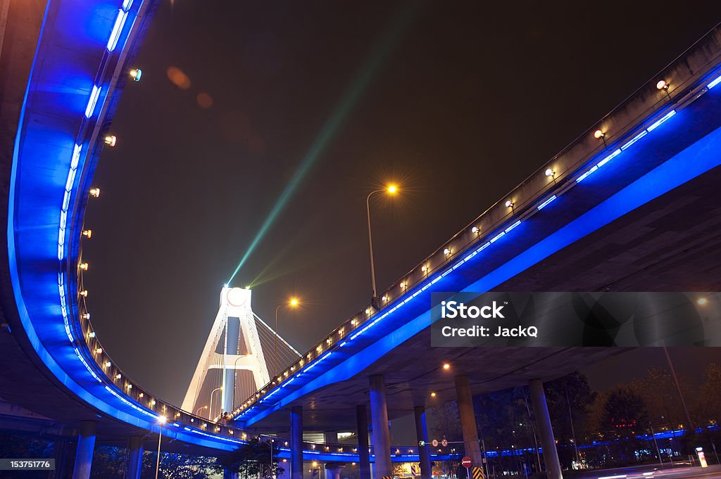 Helle Blaue Lichter der Stadt Straßenüberführung - Lizenzfrei Abstrakt Stock-Foto