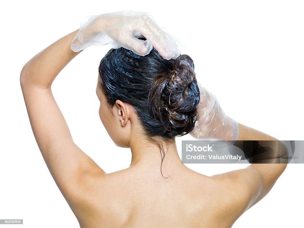 Vista traseira da mulher Tingimento hairs - Royalty-free Tinta de Cabelo Foto de stock
