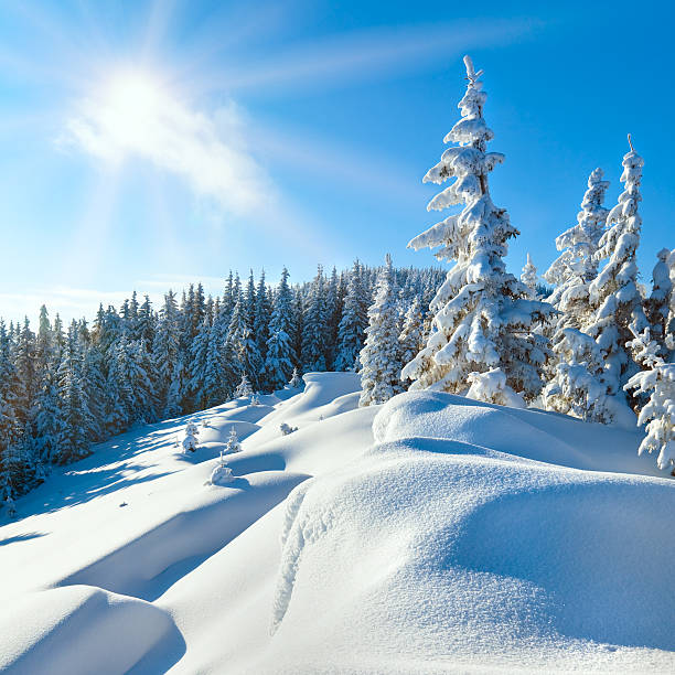 istock Snowdrifts on winter snow covered mountainside and sun 153752241