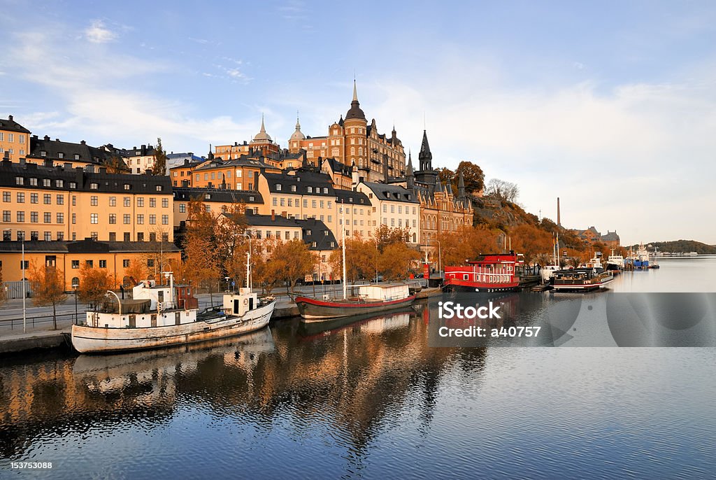 Stockholm Quais de la Tamise avec bateaux - Photo de Stockholm libre de droits