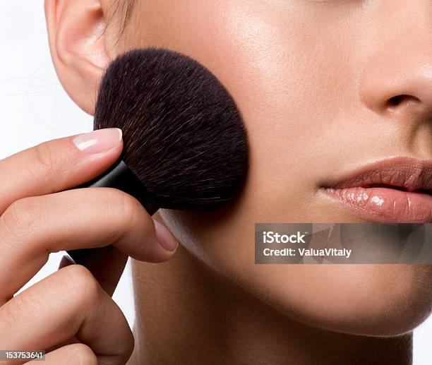 Woman Applying Rough On Cheek Stock Photo - Download Image Now - Adult, Applying, Beautiful People