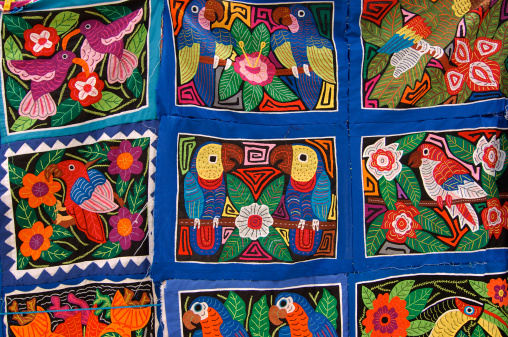 Mola Textil art, Playon Chico island, San Blas islands, Panama, Central America