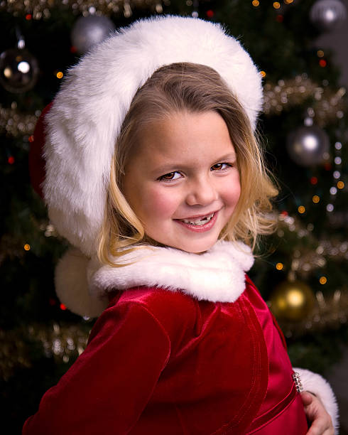 Adorable little girl in a Santa Hat stock photo