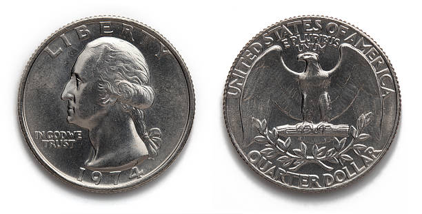 This is a high resolution macro photograph of both sides of an uncirculated mint condition 1974 US Quarter.  This is what you expect a Quarter to look like without the blown out highlights or overly dark metalic look you find on most coin pictures.