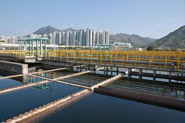 Sedimentation tanks in the Sha Tin Sewage Treatment Works, Hong Kong