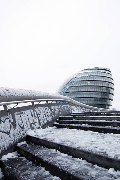 london city hall in snow stock photo