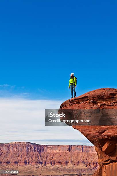 Hiker On The Summit Stock Photo - Download Image Now - Achievement, Adventure, At The Edge Of