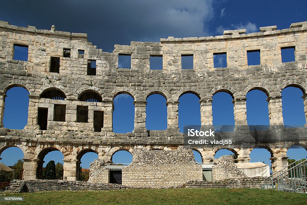 Roman Amphitheater, view of the Arena (colosseum)  in Pula, Croatia Amphitheater Stock Photo