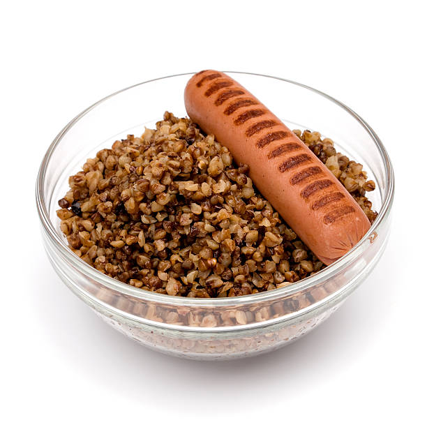 buckwheat, sausage stock photo