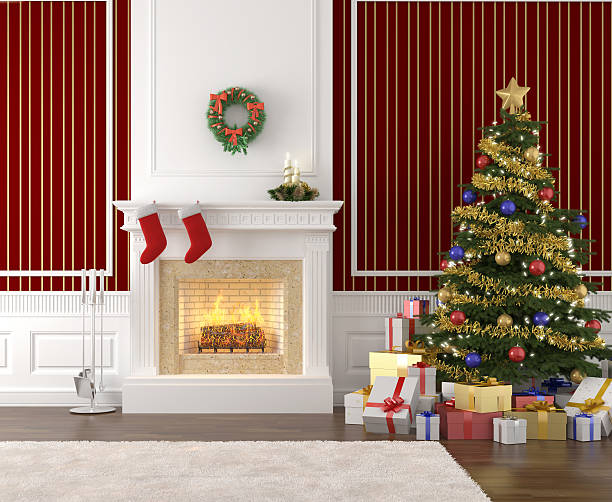 istock stylish fireplace decorated for christmas 153755696