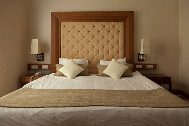 istock Front View Of Double Bed In Bedroom 153755872