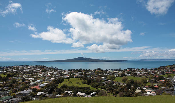 Rangitoto Island from Mt Victoria Auckland New Zealand stock photo