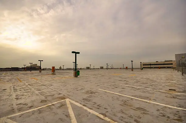 Empty parking lot in a stormy day.