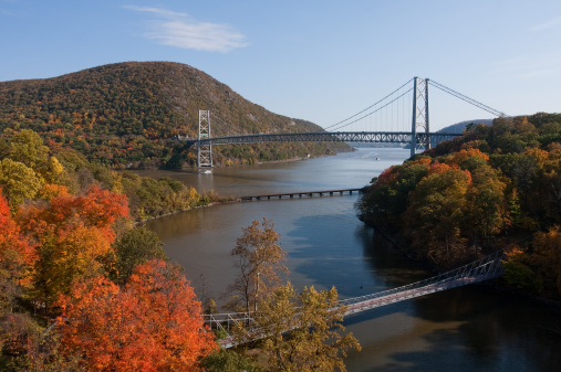 Autumn view of the Hudson River and the Bear Mountain Bridge.