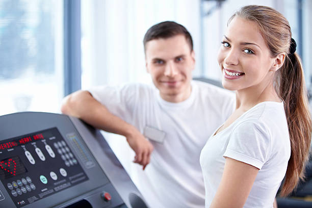istock Happy girl on treadmill 153761800