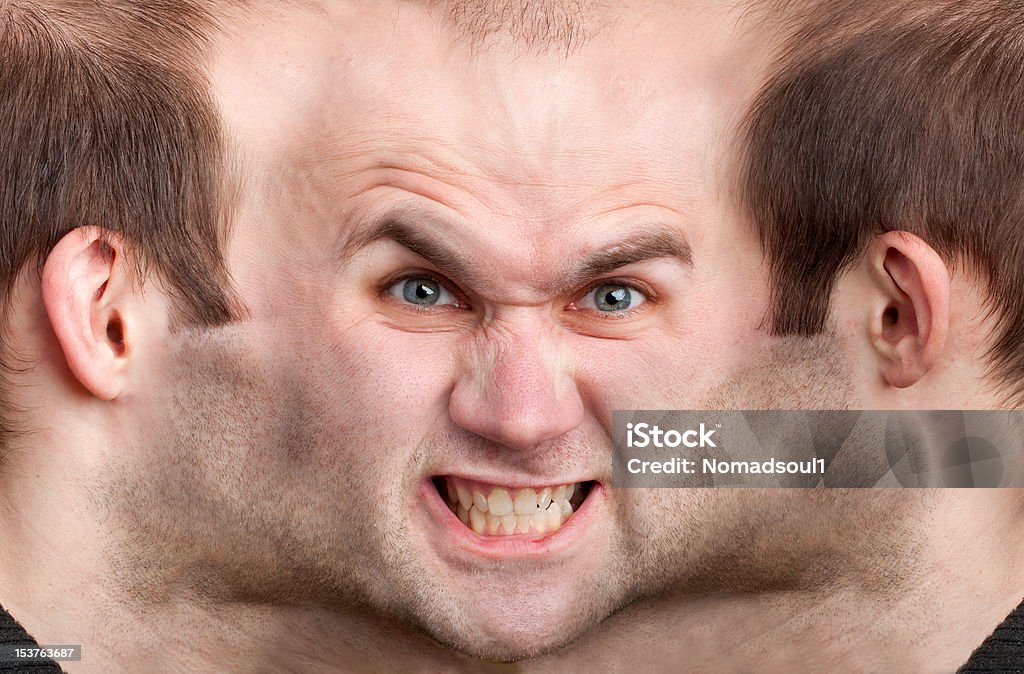 Panoramic face of angry man A panoramic face of very angry man Adult Stock Photo