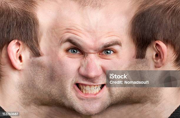 Panoramic Face Of Angry Man Stock Photo - Download Image Now - Adult, Adults Only, Bizarre