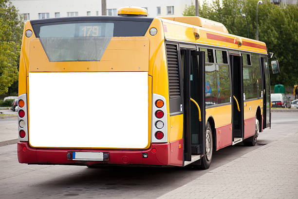 Empty advertising space on an electric bus stock photo