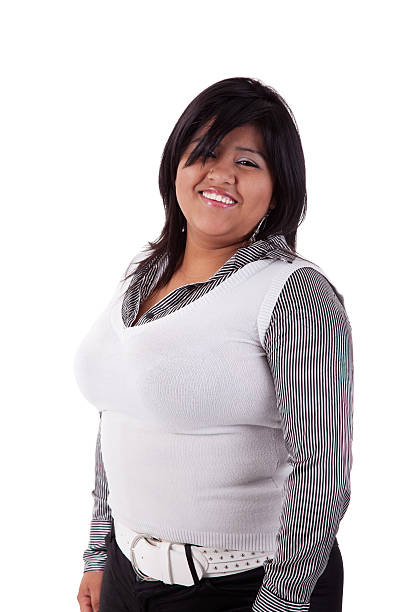 happy large  latin woman stock photo