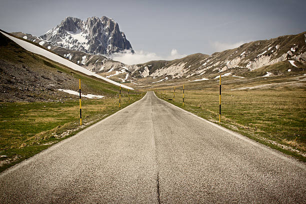 Straight Road to the Mountain Gran Sasso, in Abruzzo, Italy