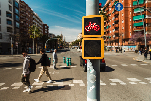 Bicycle traffic lights. Barcelona, Spain - stock photo