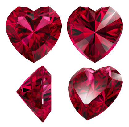 ruby red heart shape isolated different views