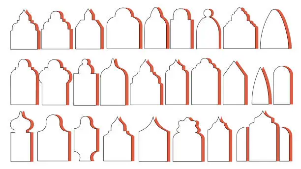 Vector illustration of Islamic Silhouettes Arabic door vector set.  Frames in Muslim design for Ramadan Kareem