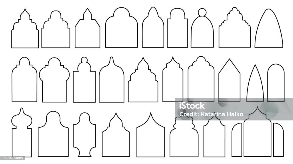 Turkish Window Shape Arab Turkish Window Stroke Outline Frame Set Stockvectorkunst en meer ...
