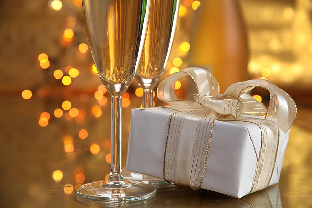 istock Champagne in glasses and gift box 153767854