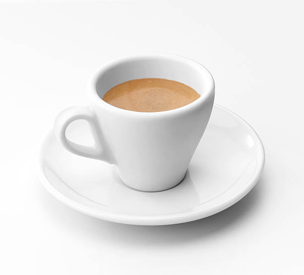 istock Cup of coffee on saucer on white 153768036