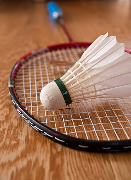 raquete de badminton e peteca de badminton - badminton school gymnasium shuttlecock sport - fotografias e filmes do acervo