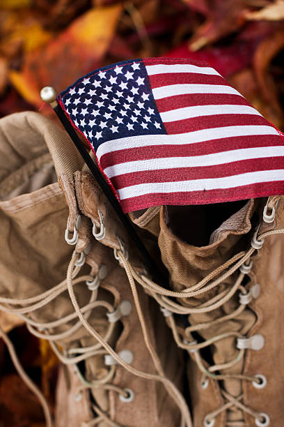 American flag and Army boots stock photo