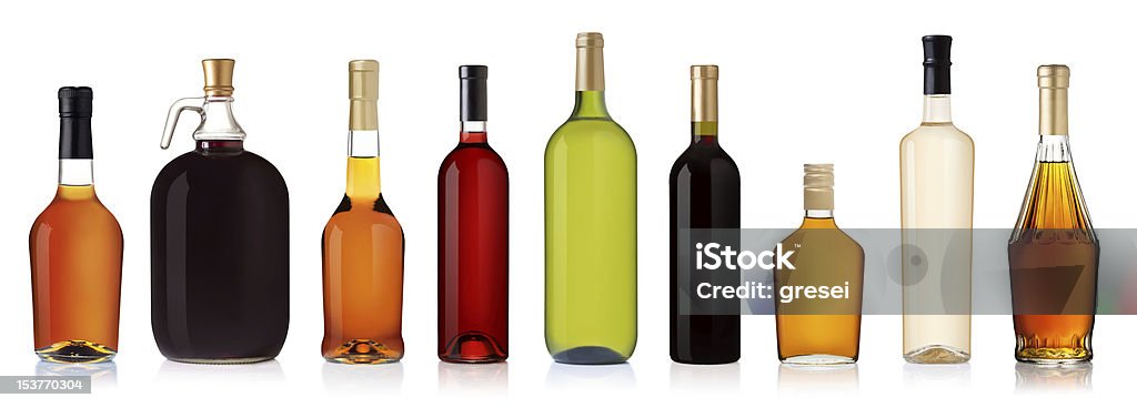 Set of Bottles isolated on white background Set of wine and brandy bottles. isolated on white background Bottle Stock Photo