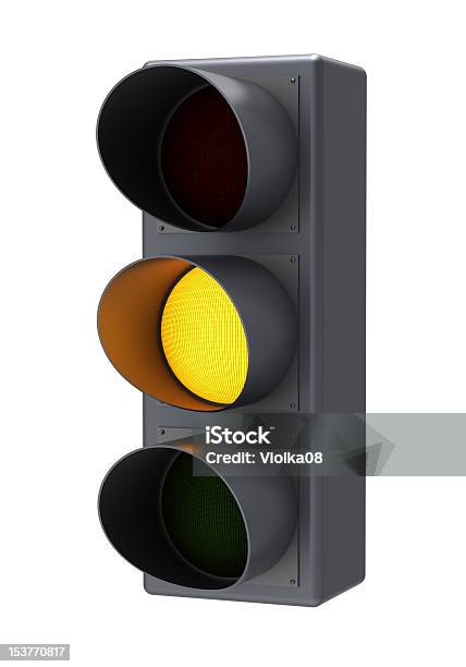 Yellow Traffic Light Stock Photo - Download Image Now - Amber Light, Cut Out, Digitally Generated Image