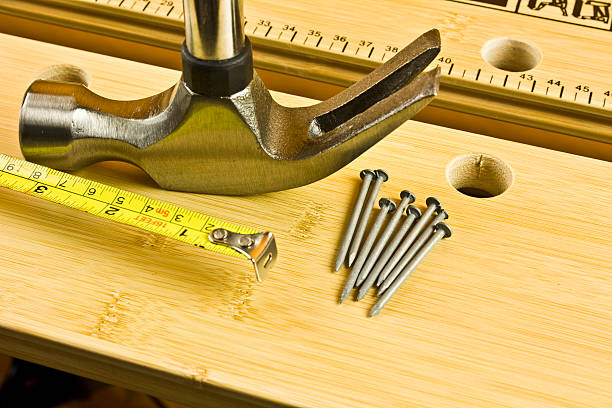 Hammer nails tape stock photo