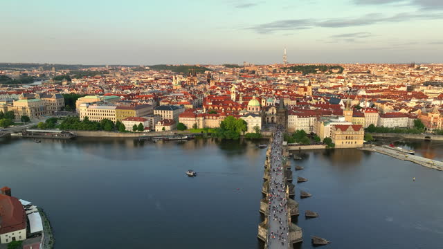 Aerial view of Prague Old Town with St. Vitus Cathedral and Prague castle complex