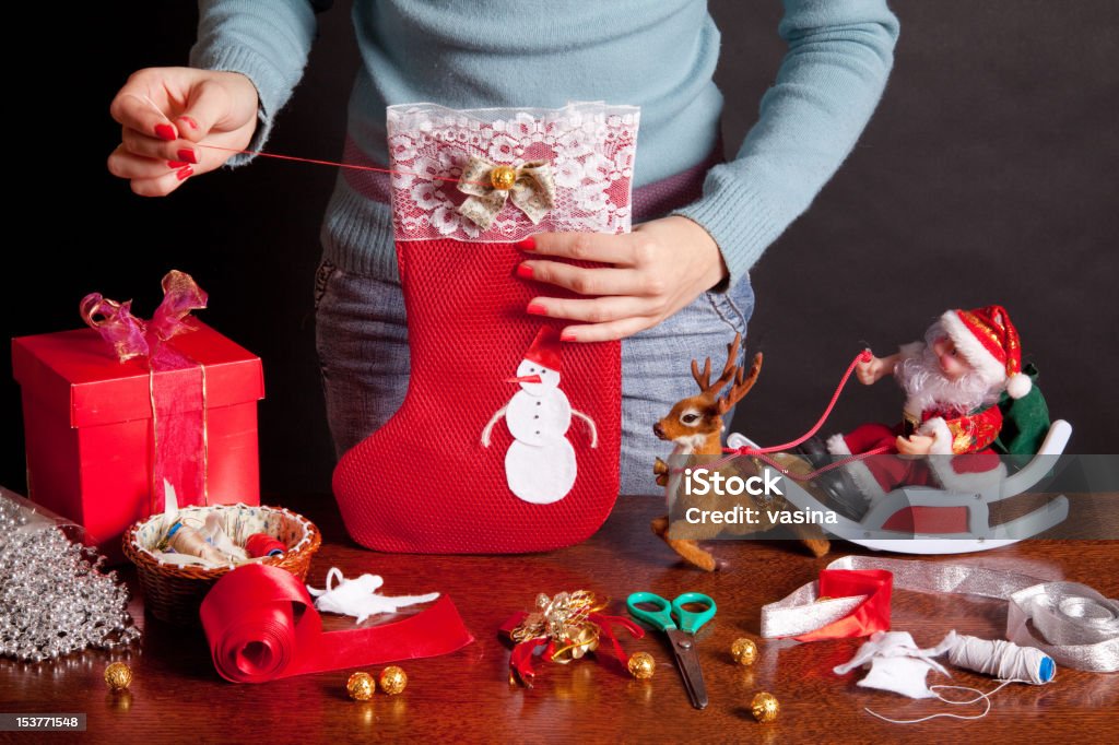 christmas sock preparation for christmas Christmas Stocking Stock Photo